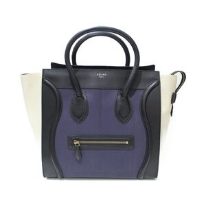 CELINE Luggage Shopper Navy Blue black white leather classic handbag